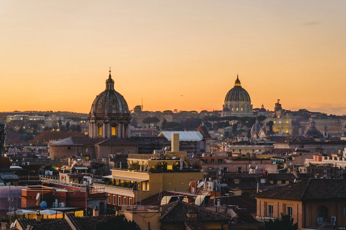 A panorama of Rome at sunset, used as a general city illustration